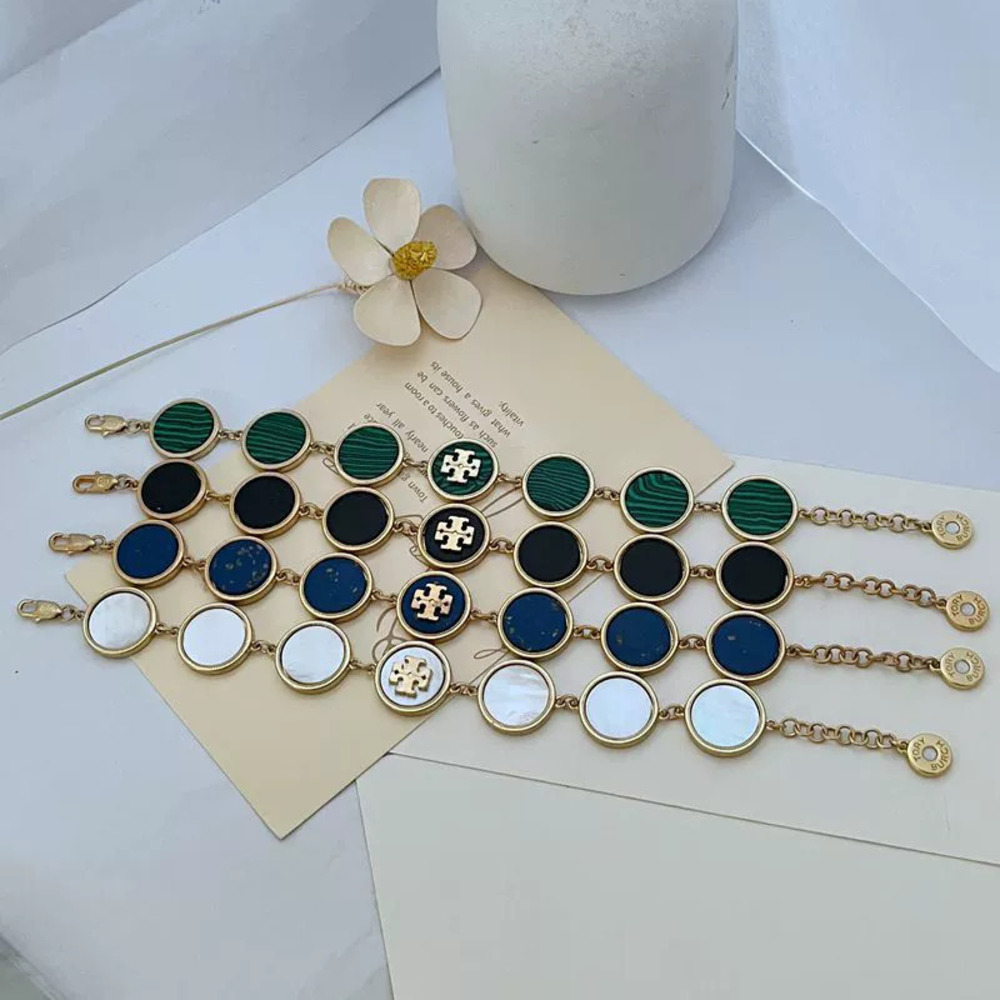 Tory Burch Enamel Inlaid Round Segmented Metal Bracelet